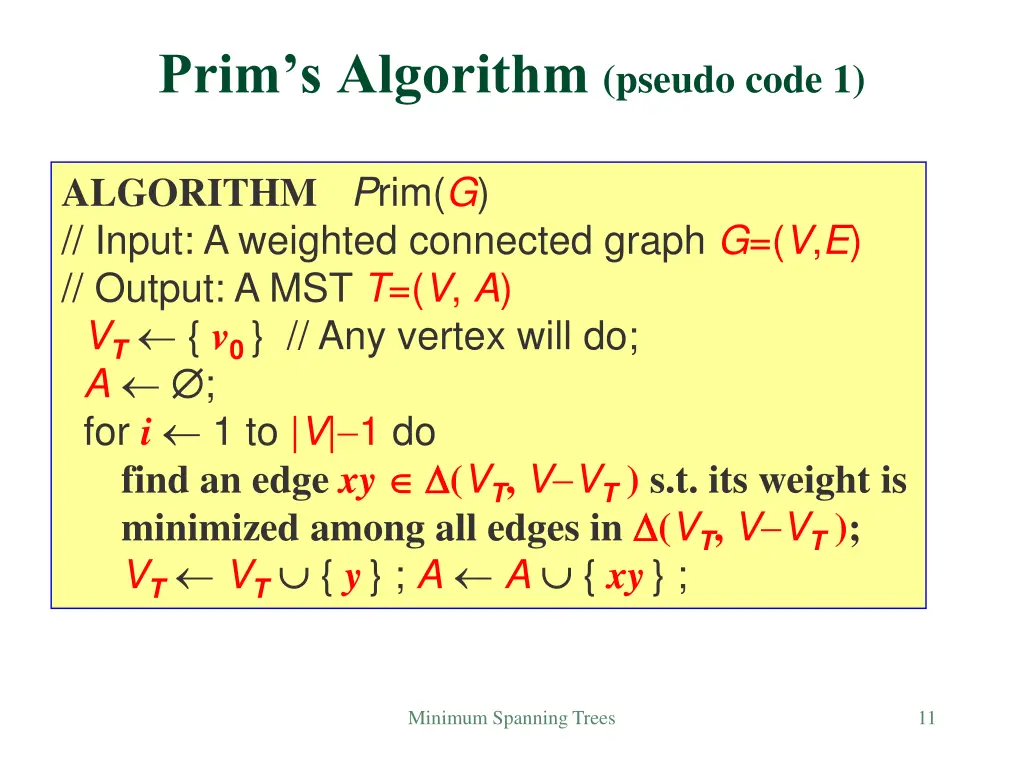 prim s algorithm pseudo code 1