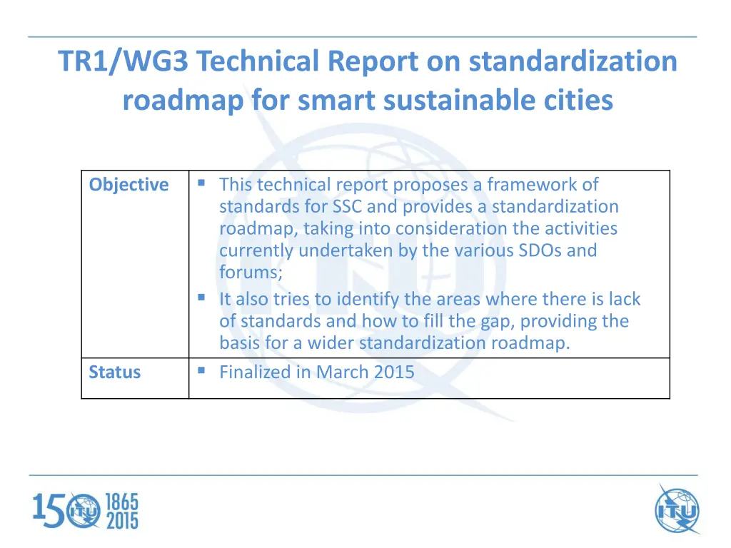tr1 wg3 technical report on standardization