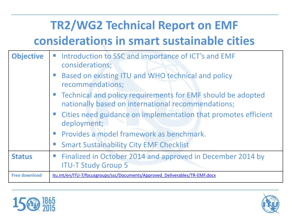 tr2 wg2 technical report on emf considerations