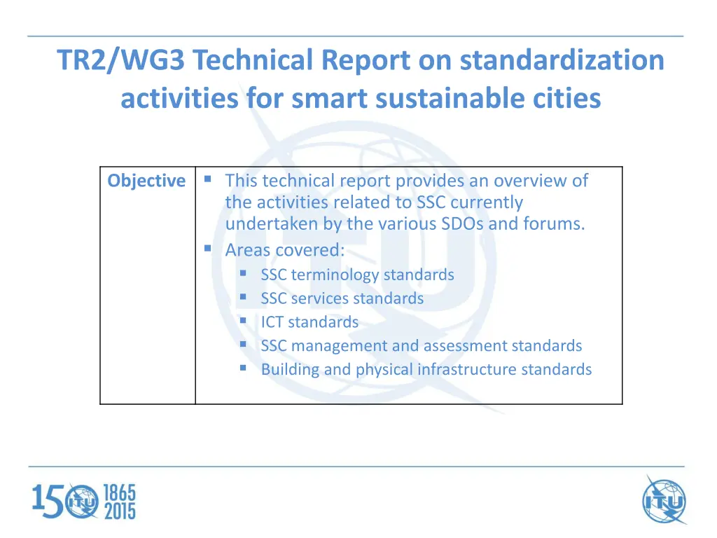 tr2 wg3 technical report on standardization
