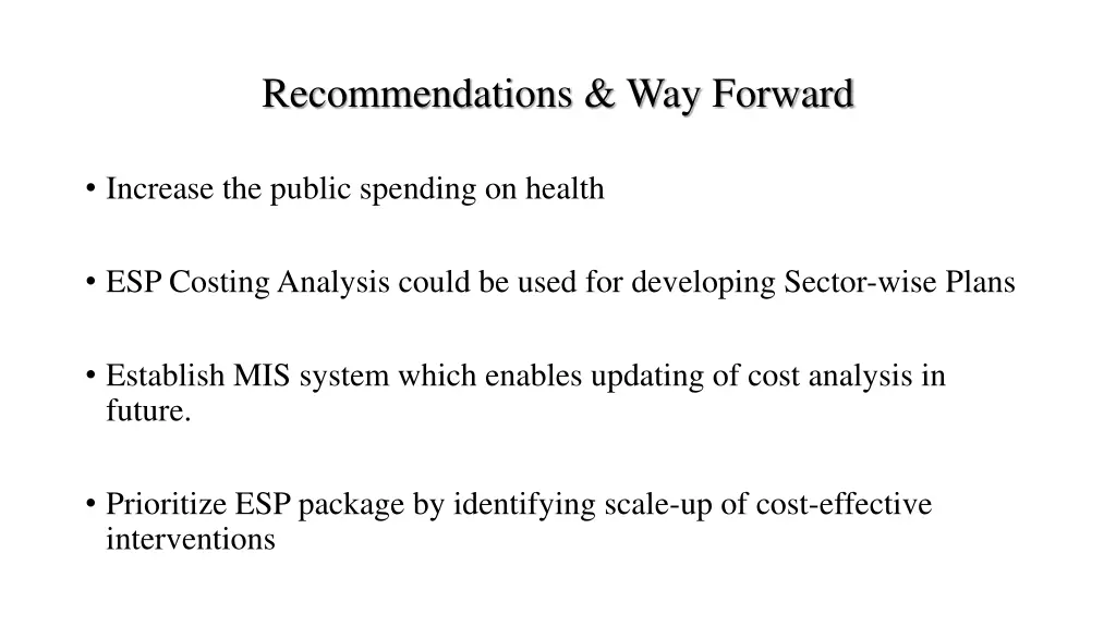 recommendations way forward