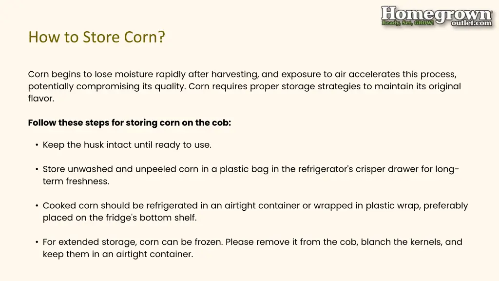 how to store corn