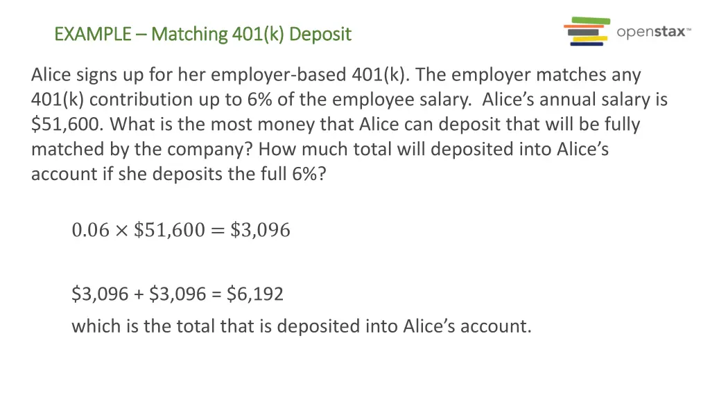 example example matching 401 k deposit matching