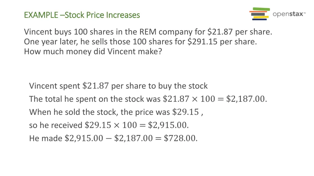 example example stock price increases stock price