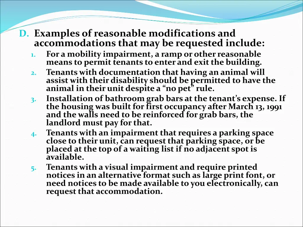 d examples of reasonable modifications