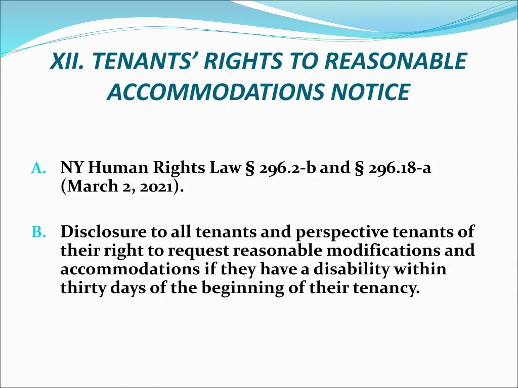 xii tenants rights to reasonable accommodations