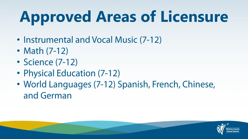 approved areas of licensure 1