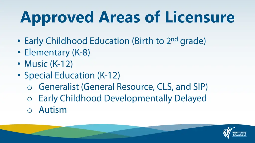 approved areas of licensure