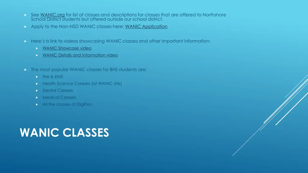 see wanic org for list of classes