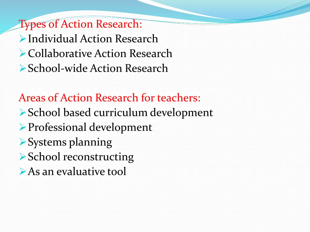 types of action research individual action