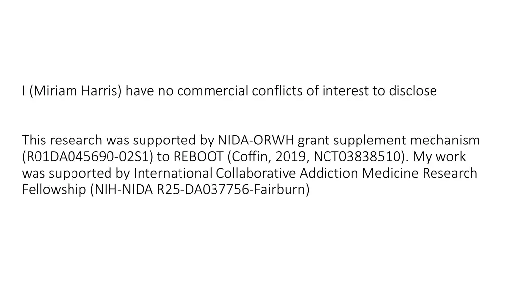 i miriam harris have no commercial conflicts
