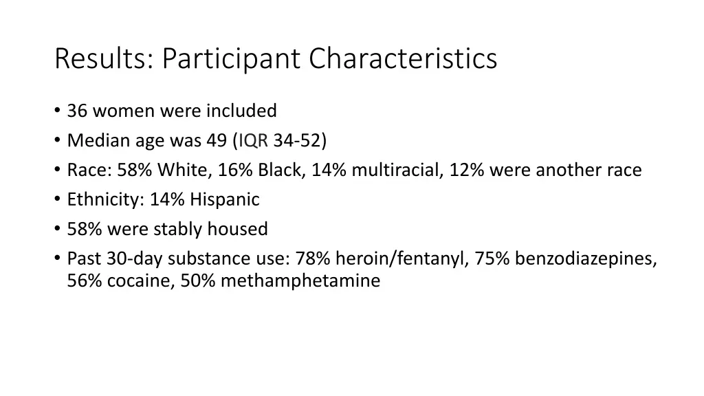 results participant characteristics