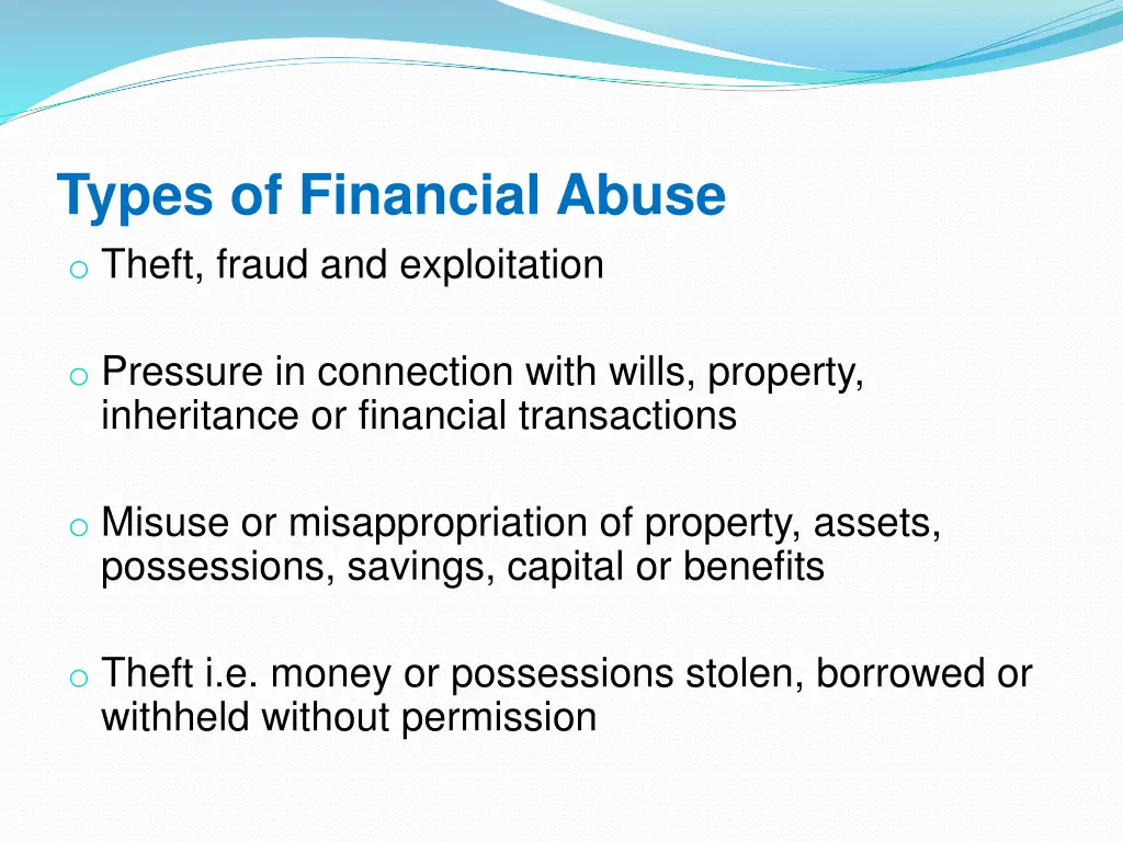types of financial abuse o theft fraud