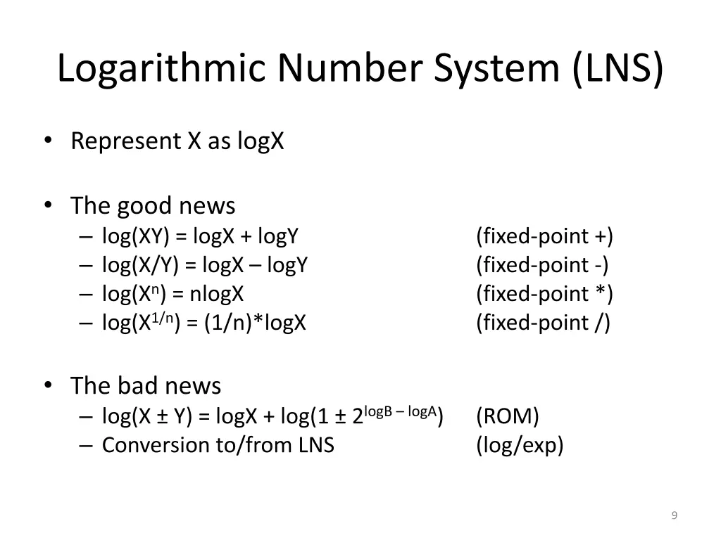 logarithmic number system lns