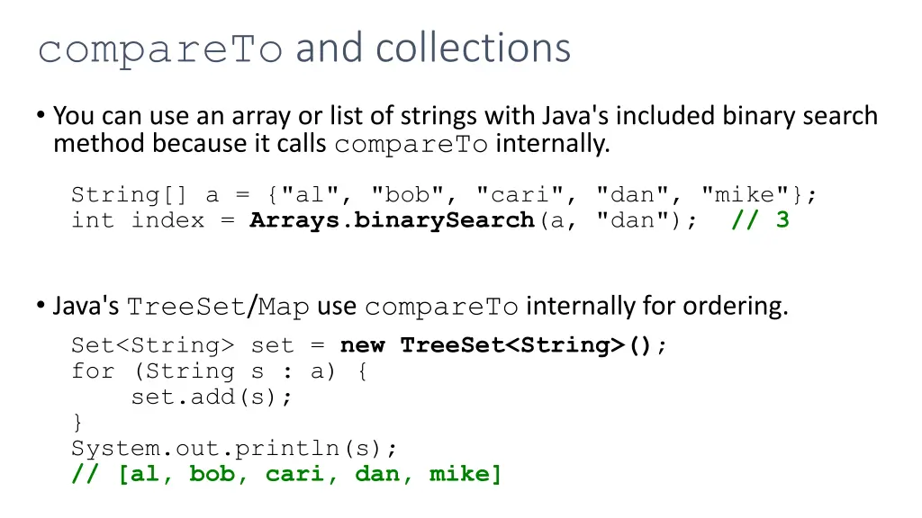 compareto and collections