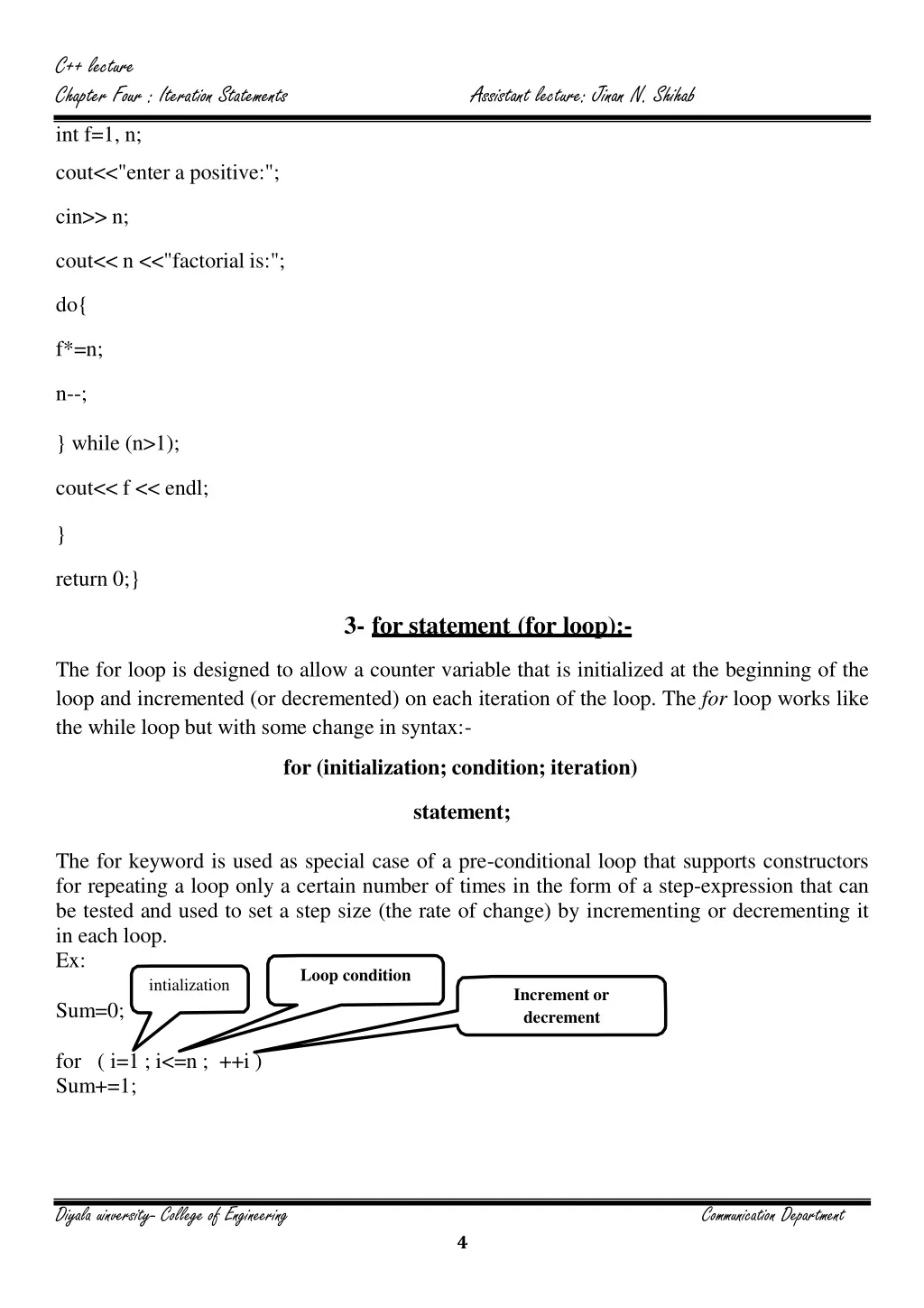 c lecture chapter four iteration statements 3