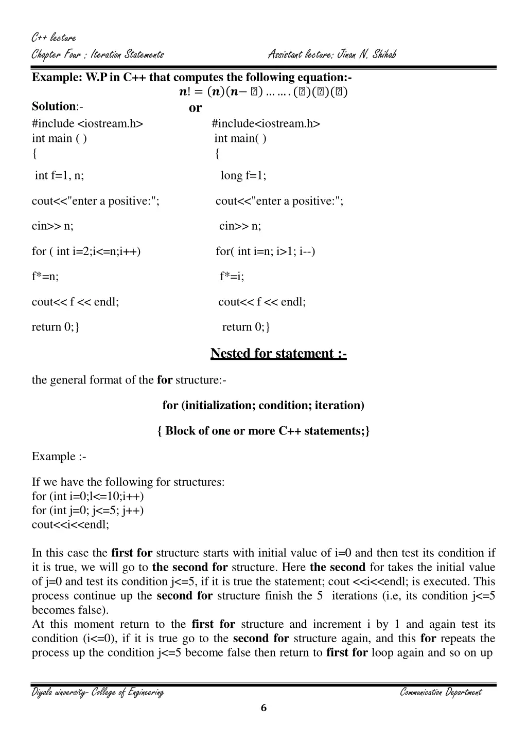 c lecture chapter four iteration statements 5