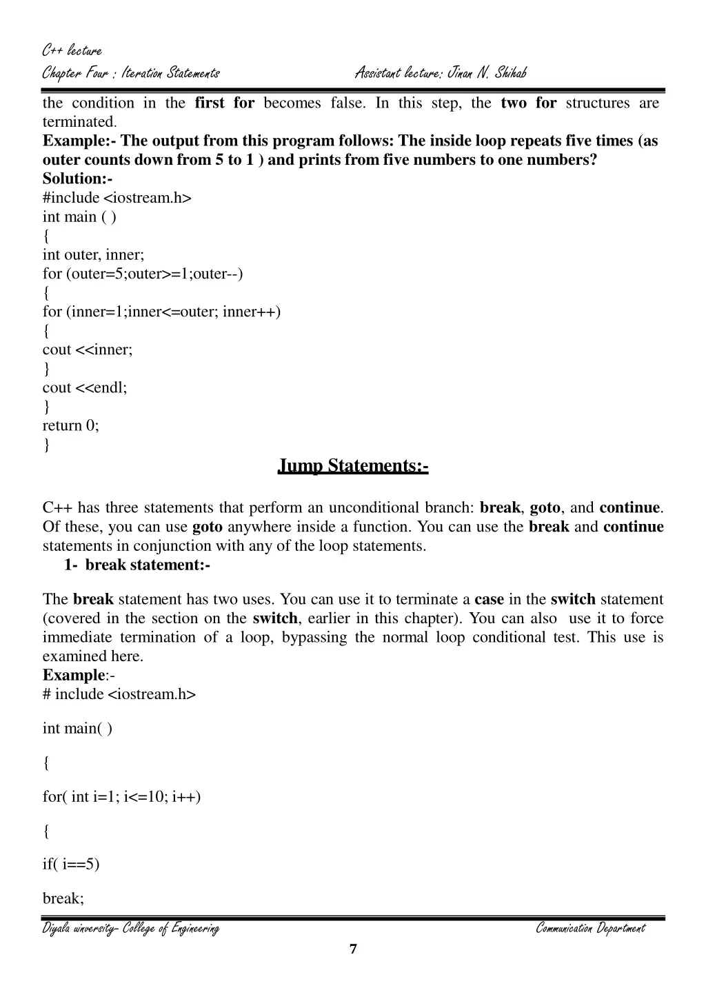 c lecture chapter four iteration statements 6