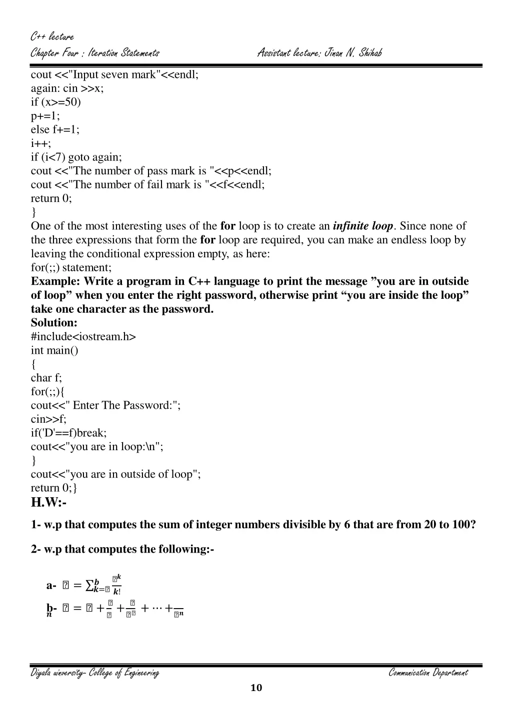 c lecture chapter four iteration statements cout 1