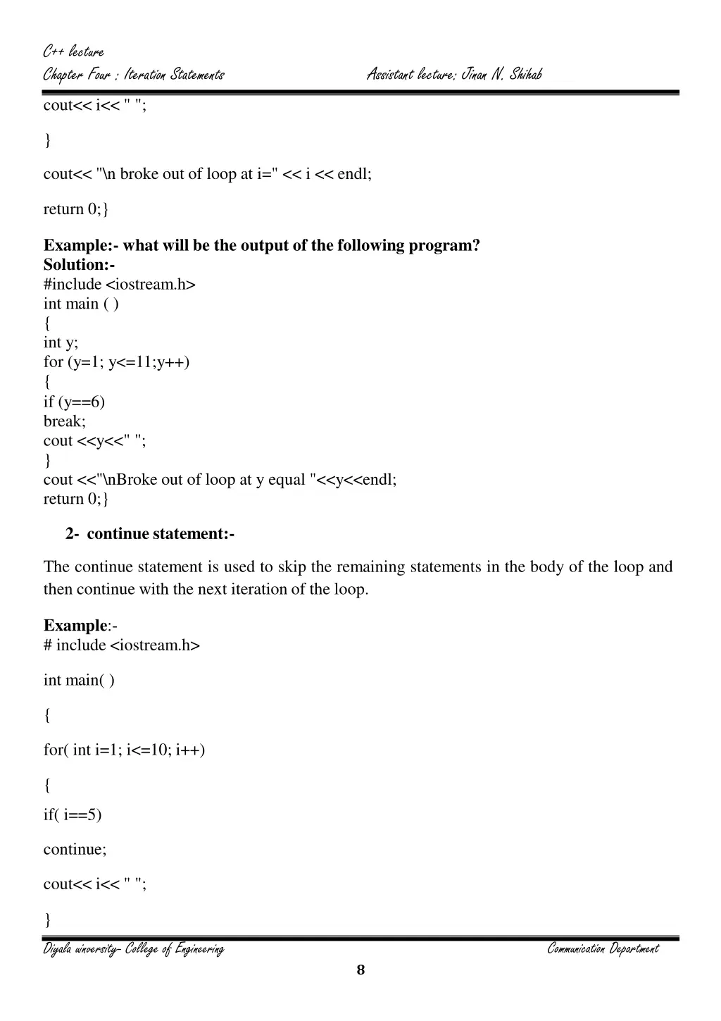 c lecture chapter four iteration statements cout i