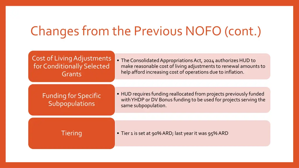 changes from the previous nofo cont