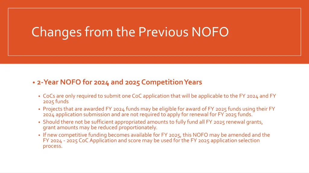 changes from the previous nofo