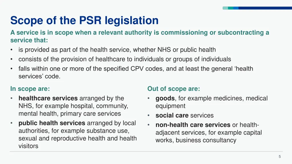 scope of the psr legislation a service