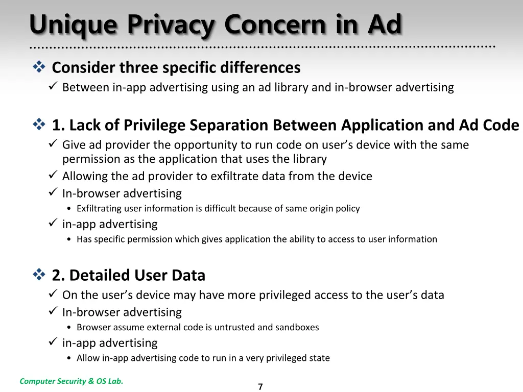 unique privacy concern in ad