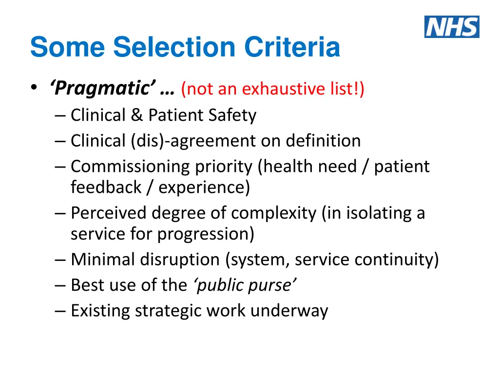 some selection criteria