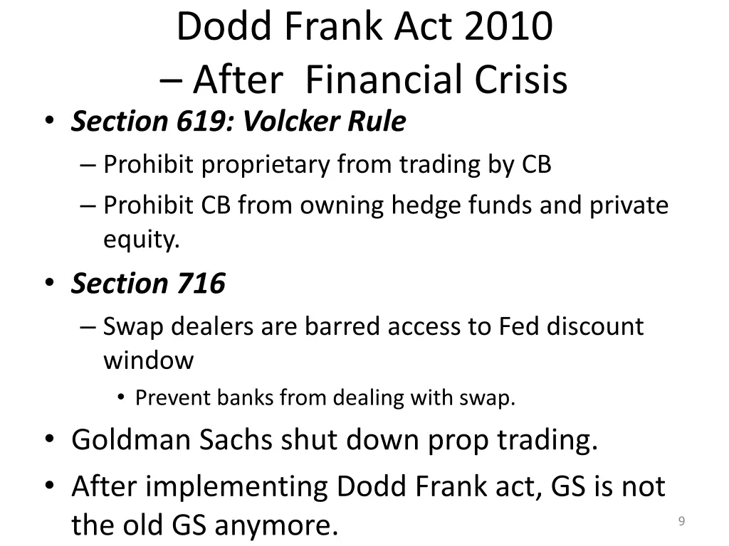 dodd frank act 2010 after financial crisis