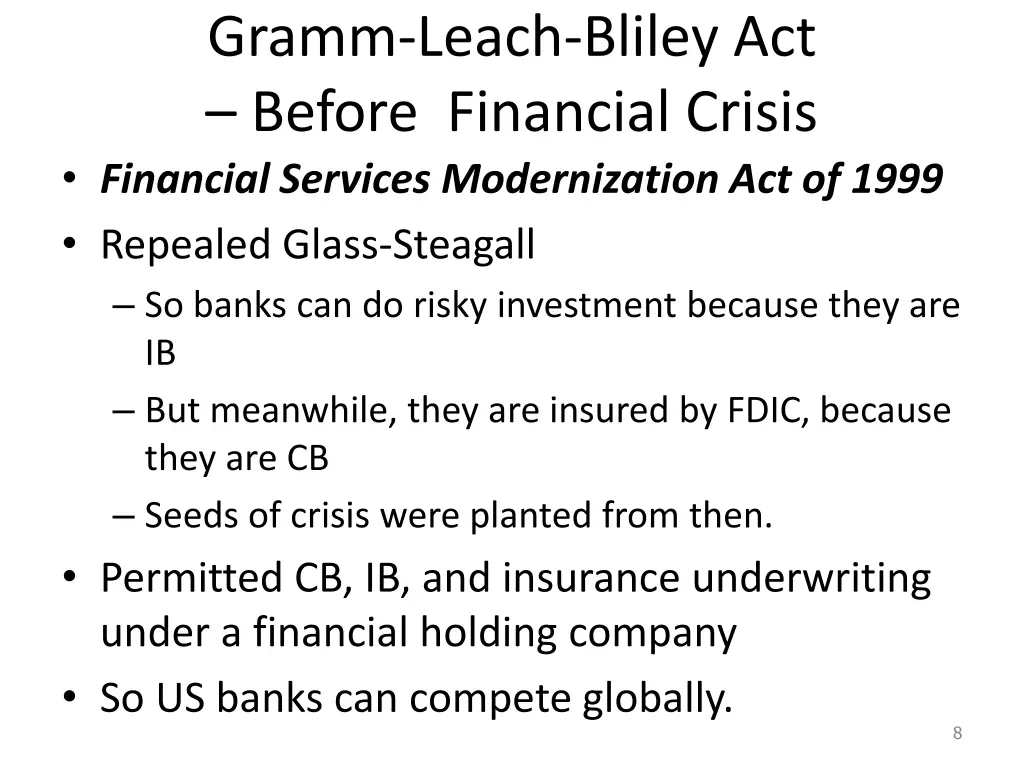 gramm leach bliley act before financial crisis