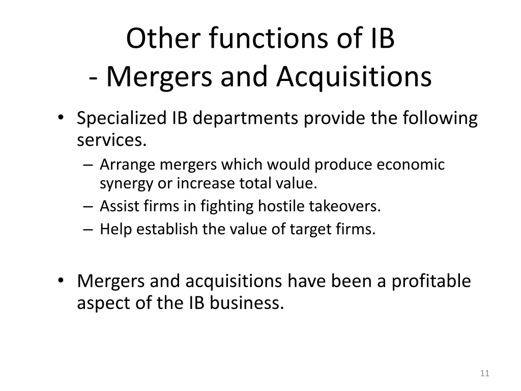 other functions of ib mergers and acquisitions
