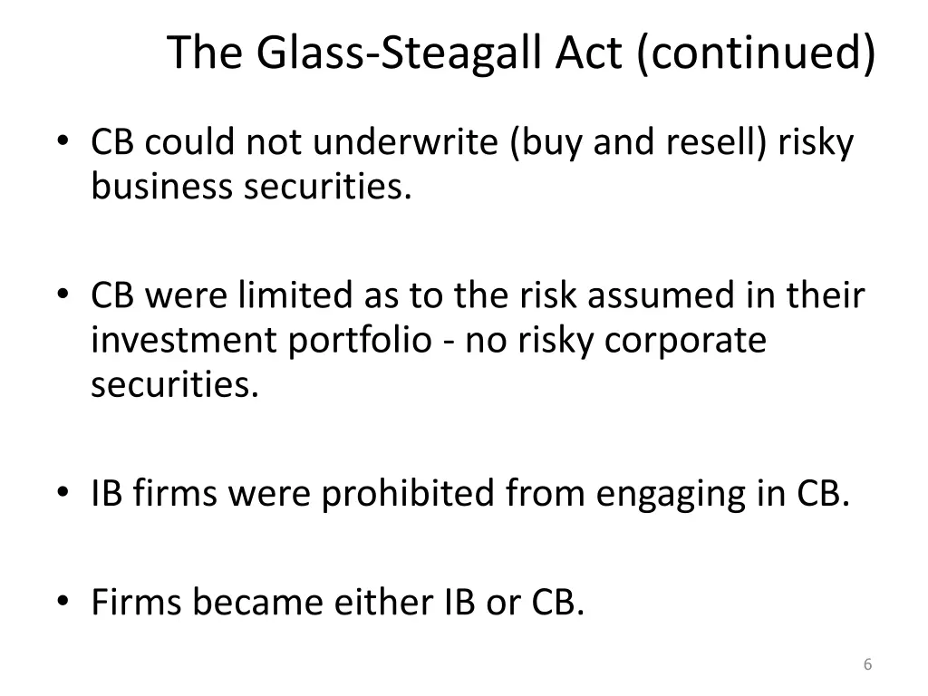 the glass steagall act continued
