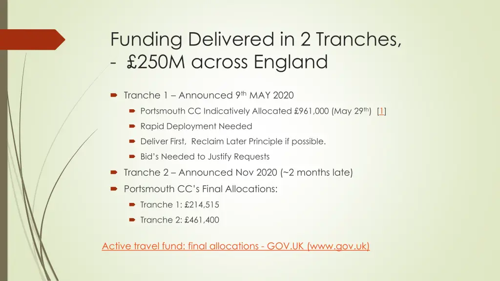 funding delivered in 2 tranches 250m across