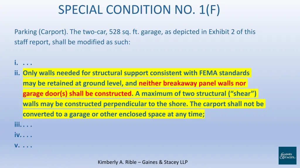 special condition no 1 f