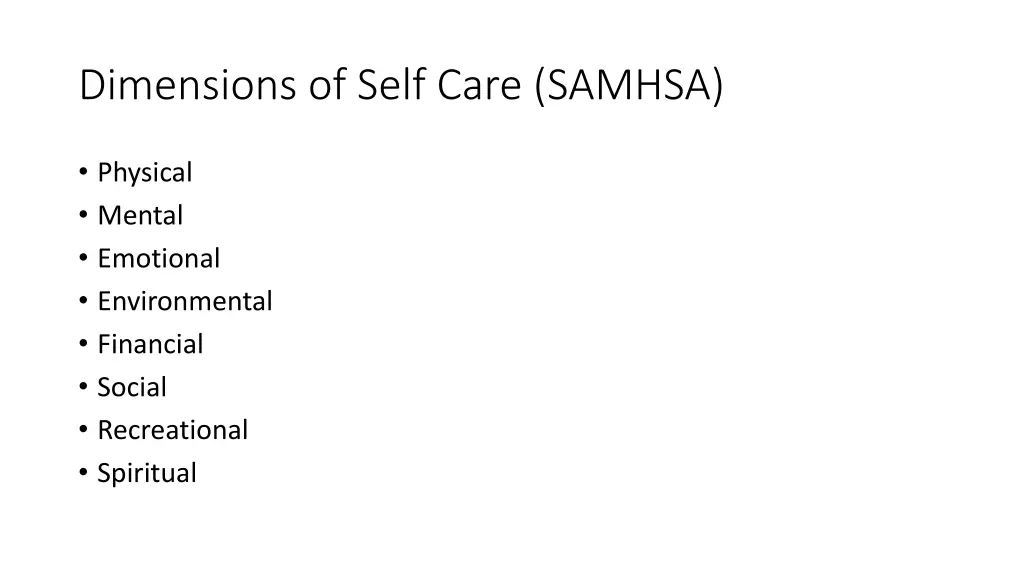 dimensions of self care samhsa
