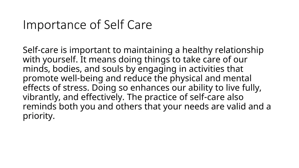 importance of self care