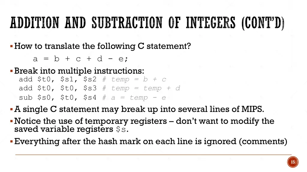 addition and subtraction of integers cont d