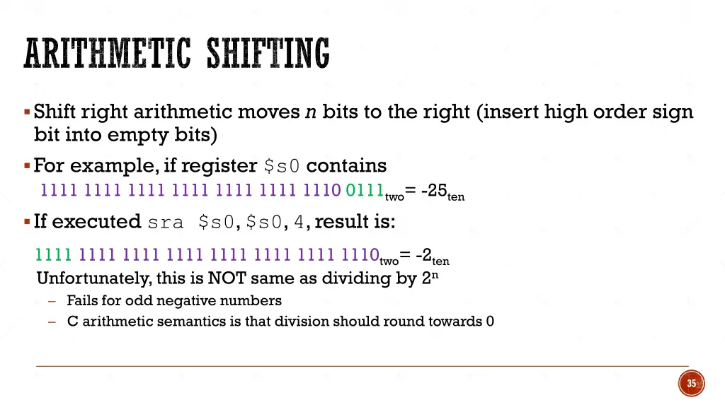 arithmetic shifting