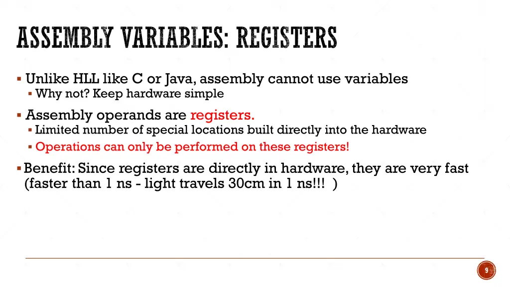 assembly variables registers