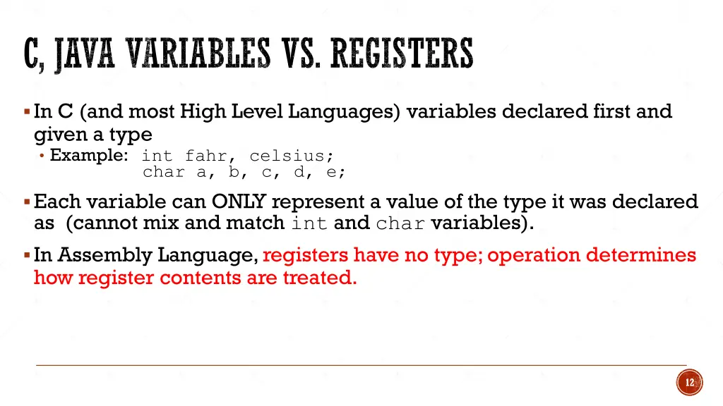 c java variables vs registers