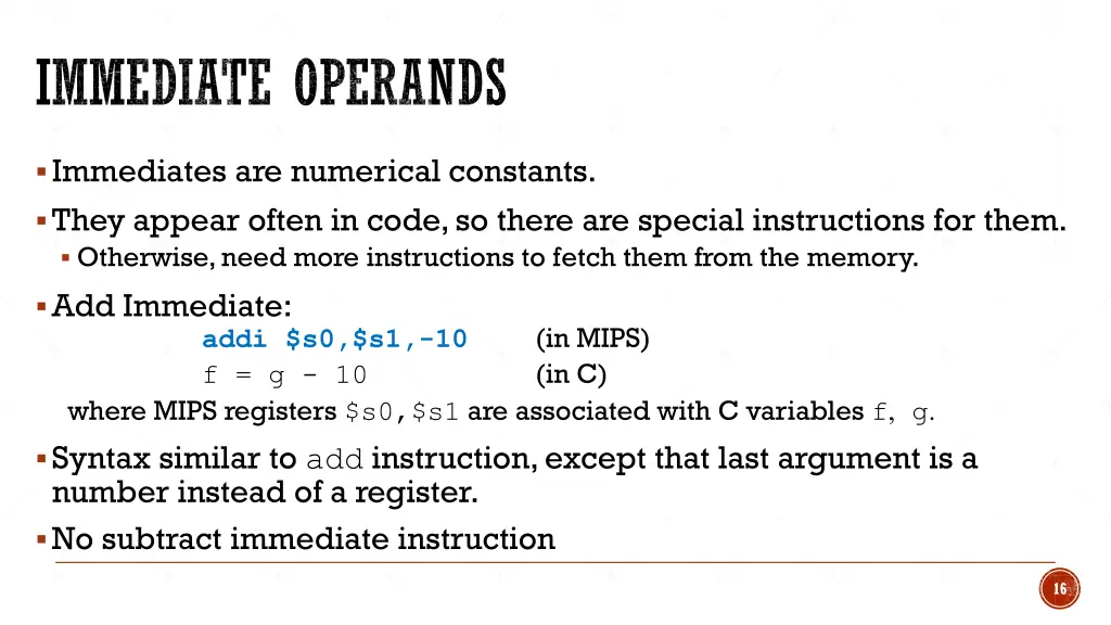 immediate operands
