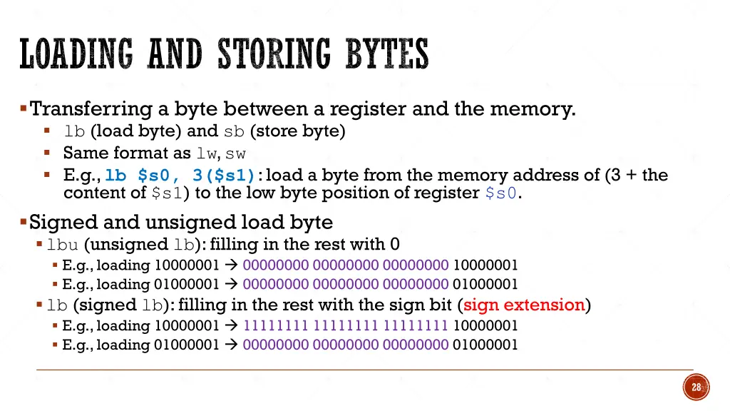 loading and storing bytes
