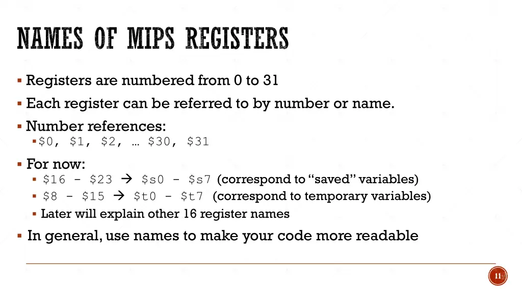 names of mips registers