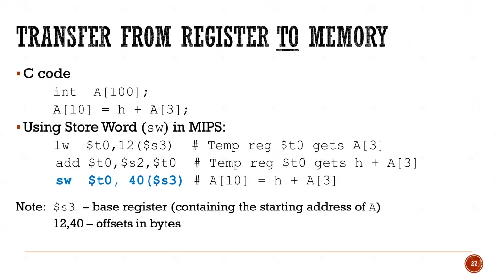 transfer from register to memory