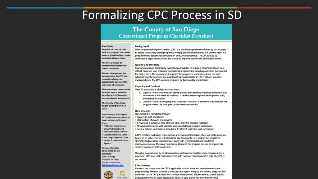 formalizing cpc process in sd