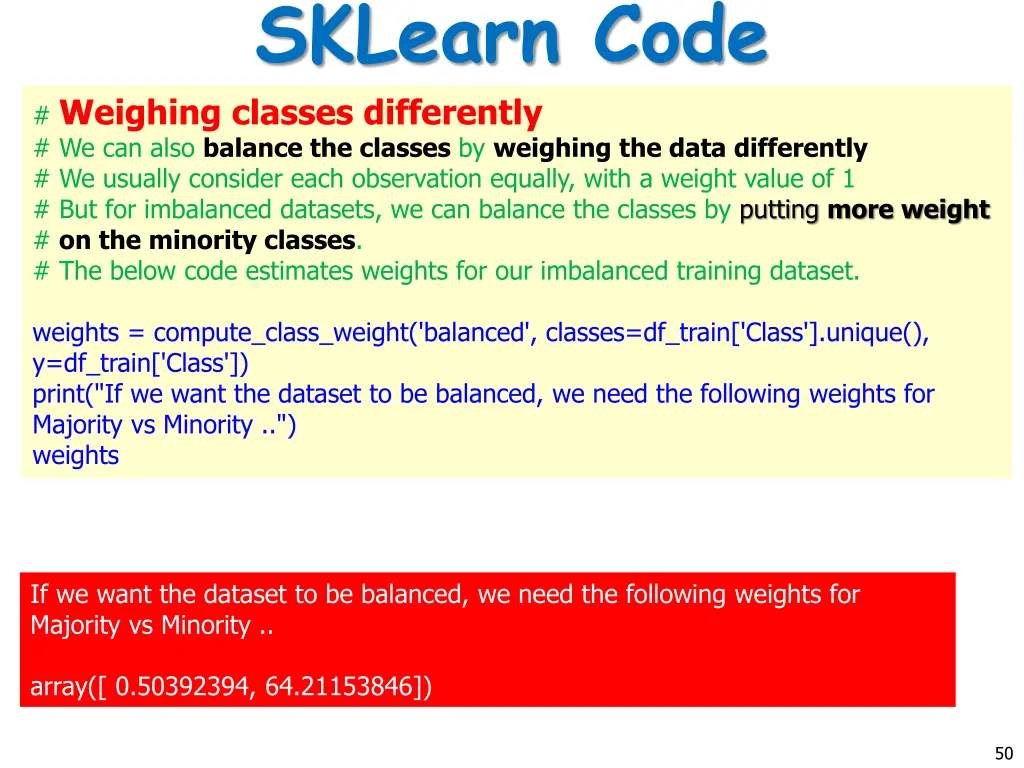 sklearn code weighing classes differently