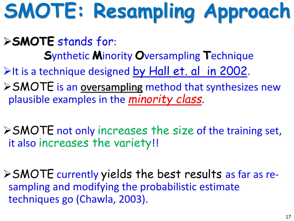 smote resampling approach