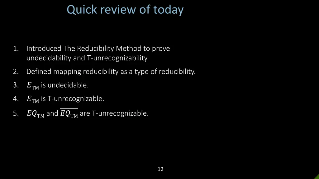 quick review of today