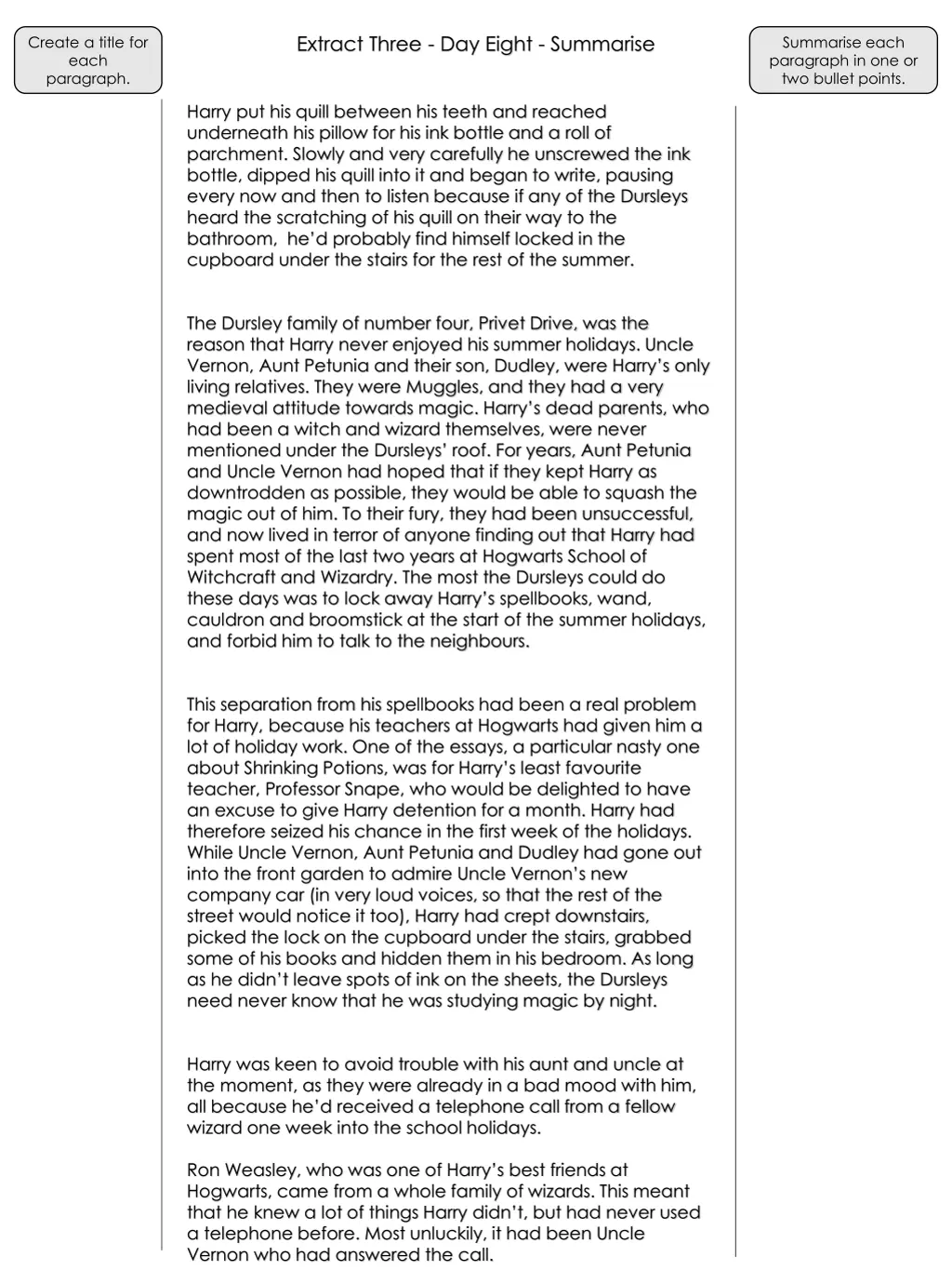extract three day eight summarise